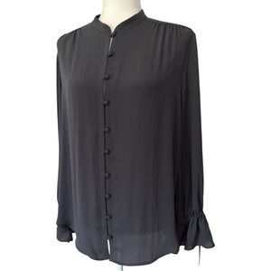 LOFT Women’s Button Down Blouse Collar Tie Bell Cuff Long Sleeve Shirred Yoke M
